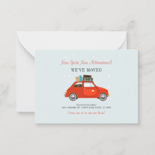 New Year Adventures New Address Red Car Moving Card