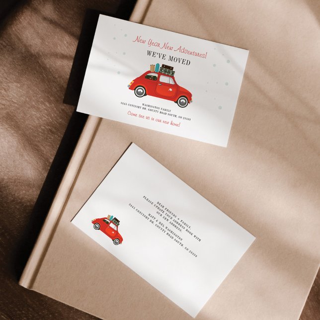 New Year Adventures New Address Red Car Moving Card (Creator Uploaded)