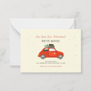 New Year Adventures New Address Red Car Moving Card