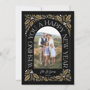 New Year Arch Berry Golden 3 Photo Collage Holiday Card