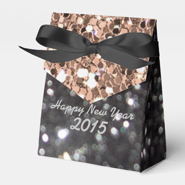 New Year Black and Gold Glitter Pattern Favour Box (Front Side)