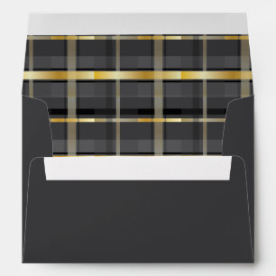 New Year Black and Gold Plaid Lined Envelope