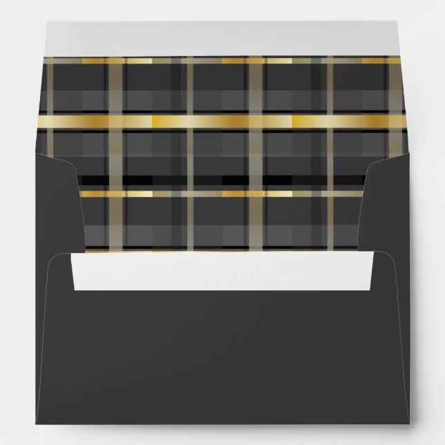 New Year Black and Gold Plaid Lined Envelope (Back (Bottom))