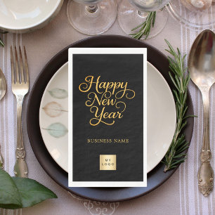 New Year black gold business logo Napkin