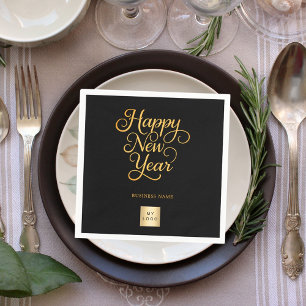 New Year black gold business logo Napkin