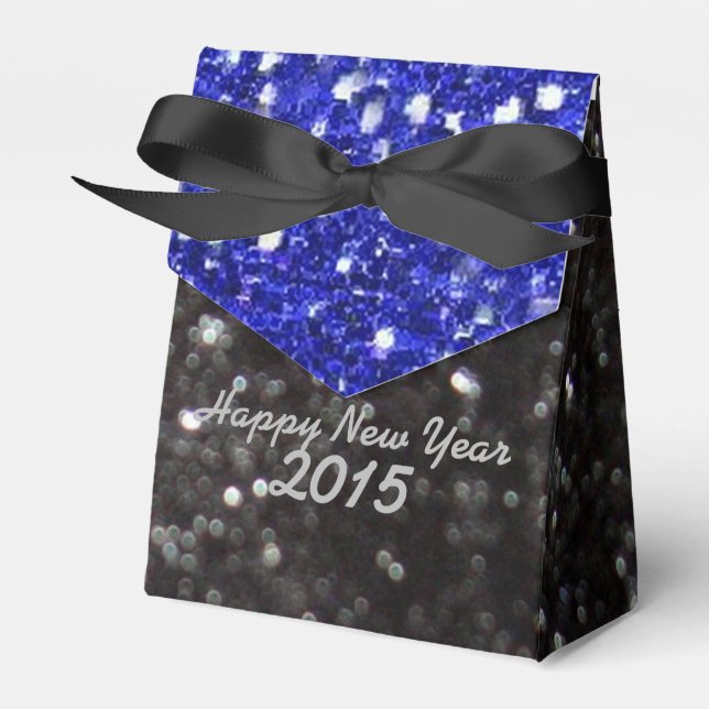 New Year Blue and Black Glitter Pattern Favour Box (Front Side)