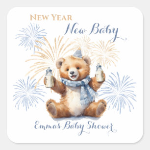 New Year Blue Boy Baby Shower Sticker
