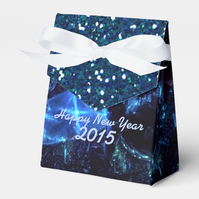 New Year Blue Lights and Glitter Pattern Favour Bo Favour Box (Front Side)