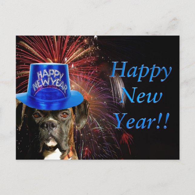 New Year Boxer dog postcard (Front)