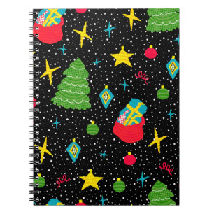 New Year bright seamless pattern with Christmas tr Notebook