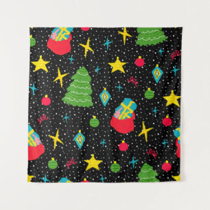 New Year bright seamless pattern with Christmas tr Tapestry