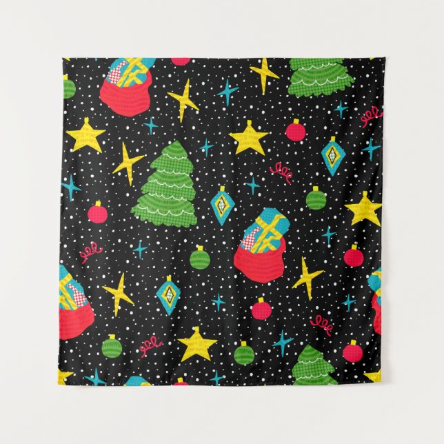 New Year bright seamless pattern with Christmas tr Tapestry (Front)