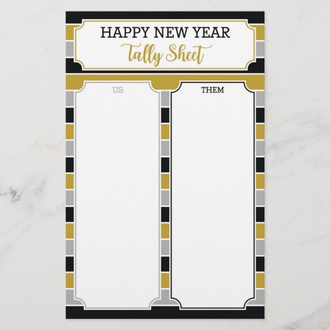 New Year Bunco Party Game Tally Sheet (Front)
