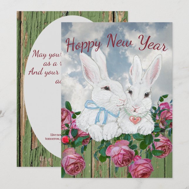 New Year Bunny Rabbit Folk Verse Inspirational Holiday Card (Front/Back)