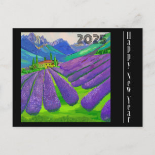 New Year Card Lavender fields in front of mountain