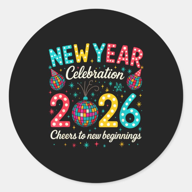 New Year Celebration 2026 Disco Ball Matching Wint Classic Round Sticker (Front)