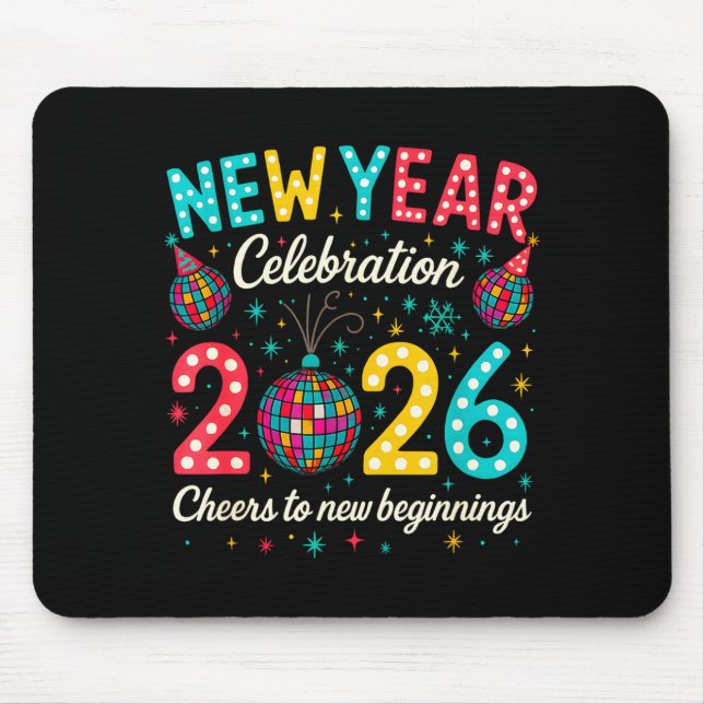 New Year Celebration 2026 Disco Ball Matching Wint Mouse Mat (Front)