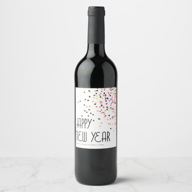 New Year Celebration, Modern Confetti Wine Label (Front)