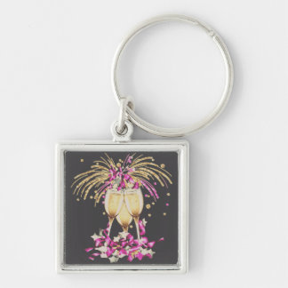 New year celebration with champagne  glasses  key ring