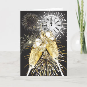 New Year Champagne Toast and Moon Holiday Card
