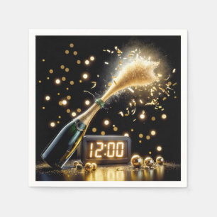 New Year Champagne With Midnight Clock Napkin