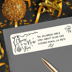New Year Cheer Black Cream Hand Drawn Fun Address
