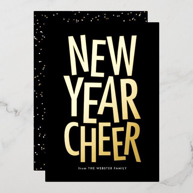 New Year Cheer bold colourful happy 2023 Foil Holiday Card (Front/Back)