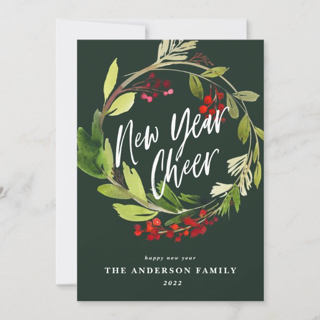 New Year Cheer botanical wreath holiday select (Front)