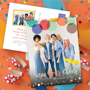 New Year Cheer Colourful & Fun Confetti Dots Photo Holiday Postcard