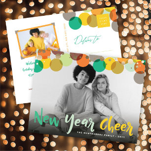 New Year Cheer Colourful & Fun Confetti Dots Photo Holiday Postcard