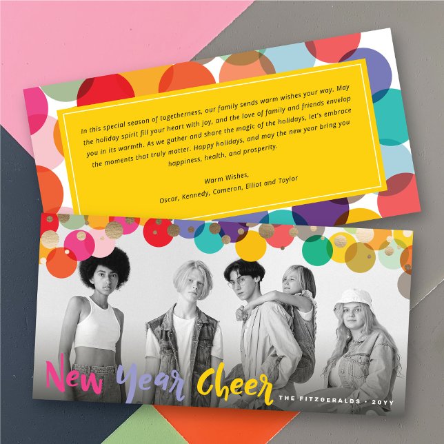 New Year Cheer Fun & Colourful Confetti Dots Photo Holiday Card (New Year Cheer Fun & Colorful Confetti Dots Photo Holiday Card @ fat_fa_tin)