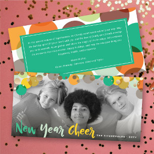 New Year Cheer Fun & Colourful Confetti Dots Photo Holiday Card