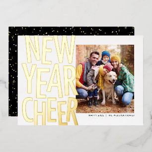 New Year Cheer fun gold one photo confetti Foil Ho Holiday Card