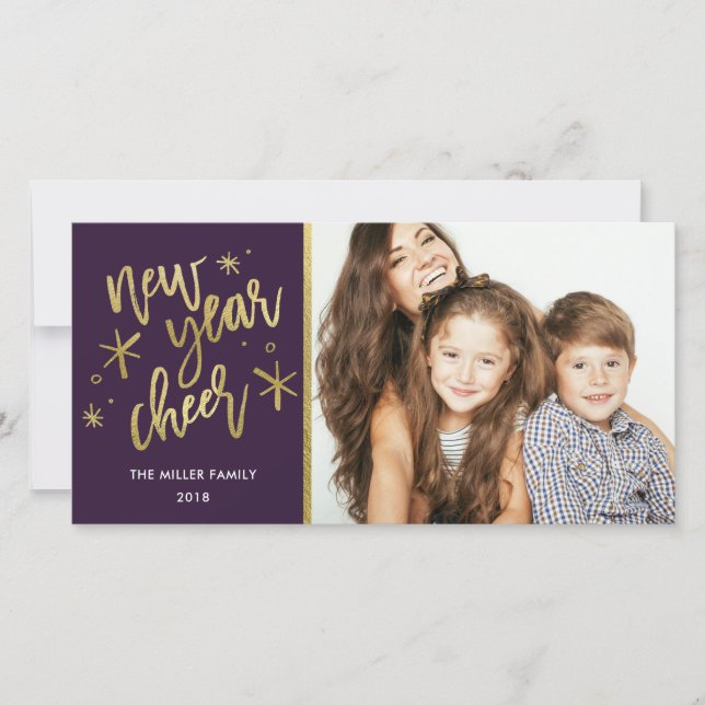 New Year Cheer Gold Foil Holiday Photo Card (Front)