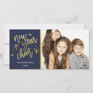 New Year Cheer Gold Foil Holiday Photo Card