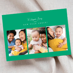new year cheer minimalist 4 photo collage script holiday card