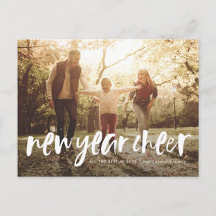 New year cheer modern brush lettering holiday postcard