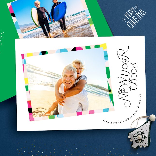 New Year Cheer Modern Colourful Photo Frame Holiday Card (Creator Uploaded)