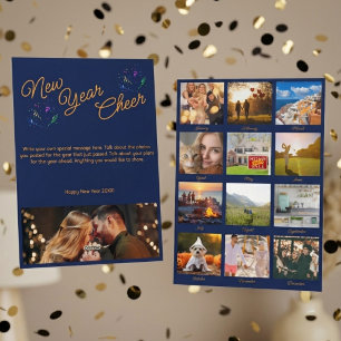 New Year Cheer Multi Photo Navy Blue Holiday Card