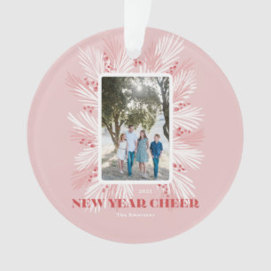 New Year Cheer Pink Holiday Ceramic Ornament