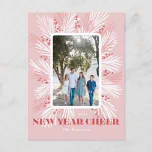 New Year Cheer Pink HolidayPostcard Postcard