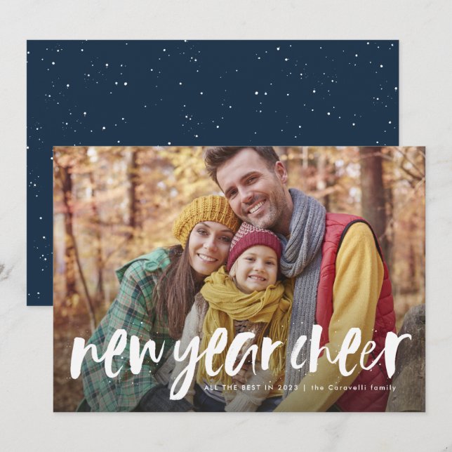 New year cheer playful funky writing photo card (Front/Back)