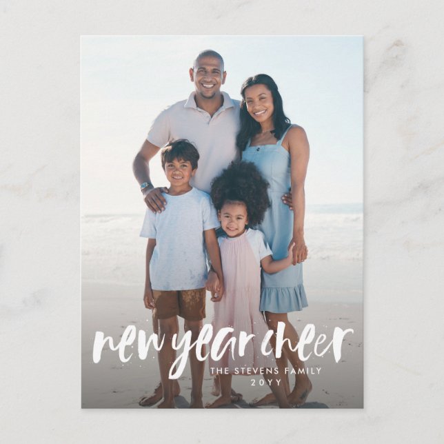 New year cheer simple modern white holiday postcard (Front)