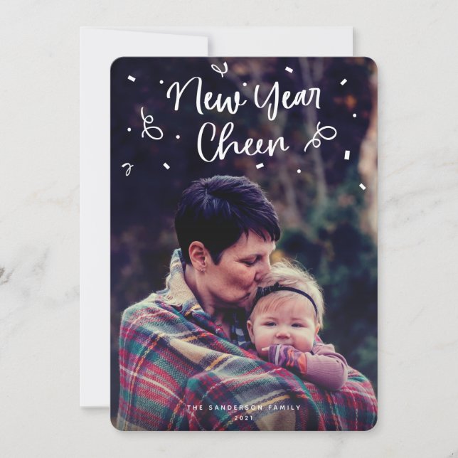 New Year Cheer Ticker Tape Photo Holiday Card (Front)
