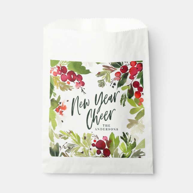 New year cheer watercolor floral holiday favour bags (Front)