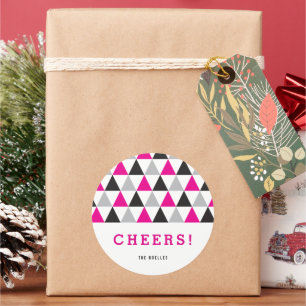 New Year Cheers Fuchsia Pink Mod Geometric Holiday Classic Round Sticker