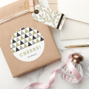 New Year Cheers Gold Silver Mod Geometric Holiday Classic Round Sticker