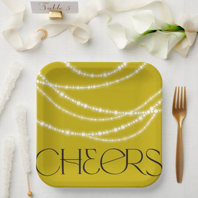 New Year Cheers Sparkling Lights Stylish Chic Paper Plate (Wedding)