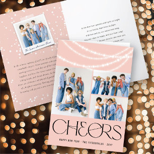 New Year Cheers Sparkling Lights Stylish Photo Holiday Card