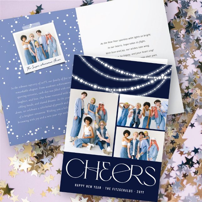 New Year Cheers Sparkling Lights Stylish Photo Holiday Card (Creator Uploaded)